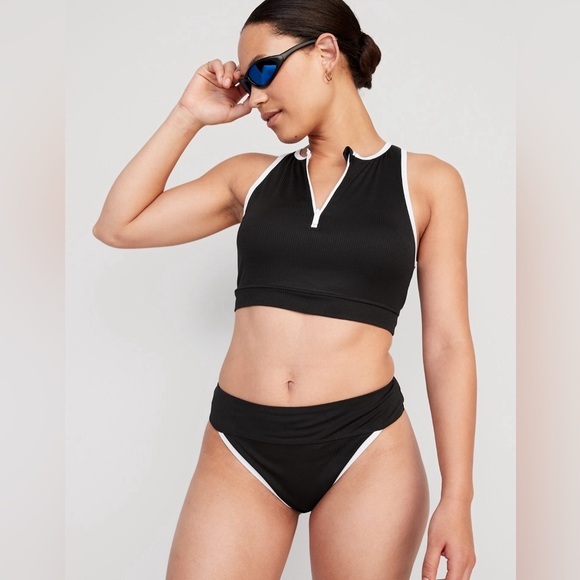 NWT! Black High-Waisted Ribbed French-Cut Bikini Swim Bottoms - Multiple Sizes 💎 - Picture 3 of 9